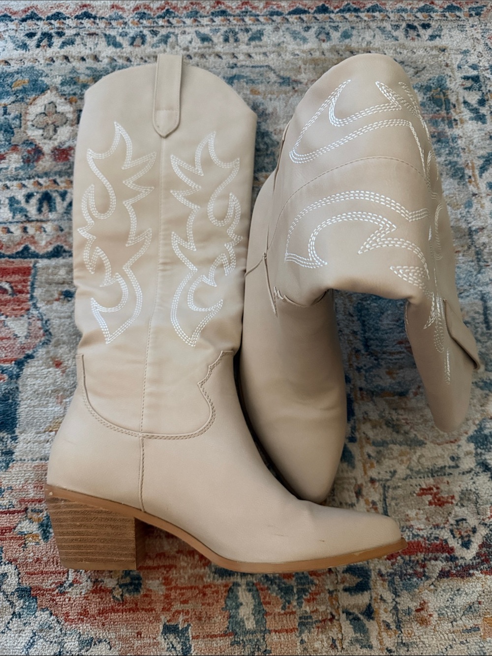 Billini Cream Western Ankle Boots with Embroidered Detail